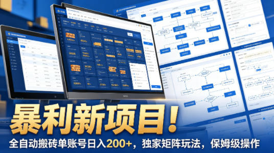 暴利新项目!全自动搬砖单账号日入200+,独家矩阵玩法,保姆级操作【揭秘】