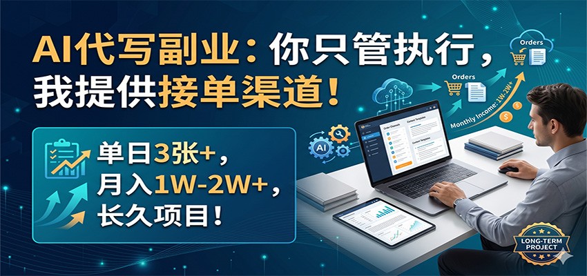 AI代写副业：你只管执行，我提供接单渠道！单日3张+，月入1W-2W+，长久项目