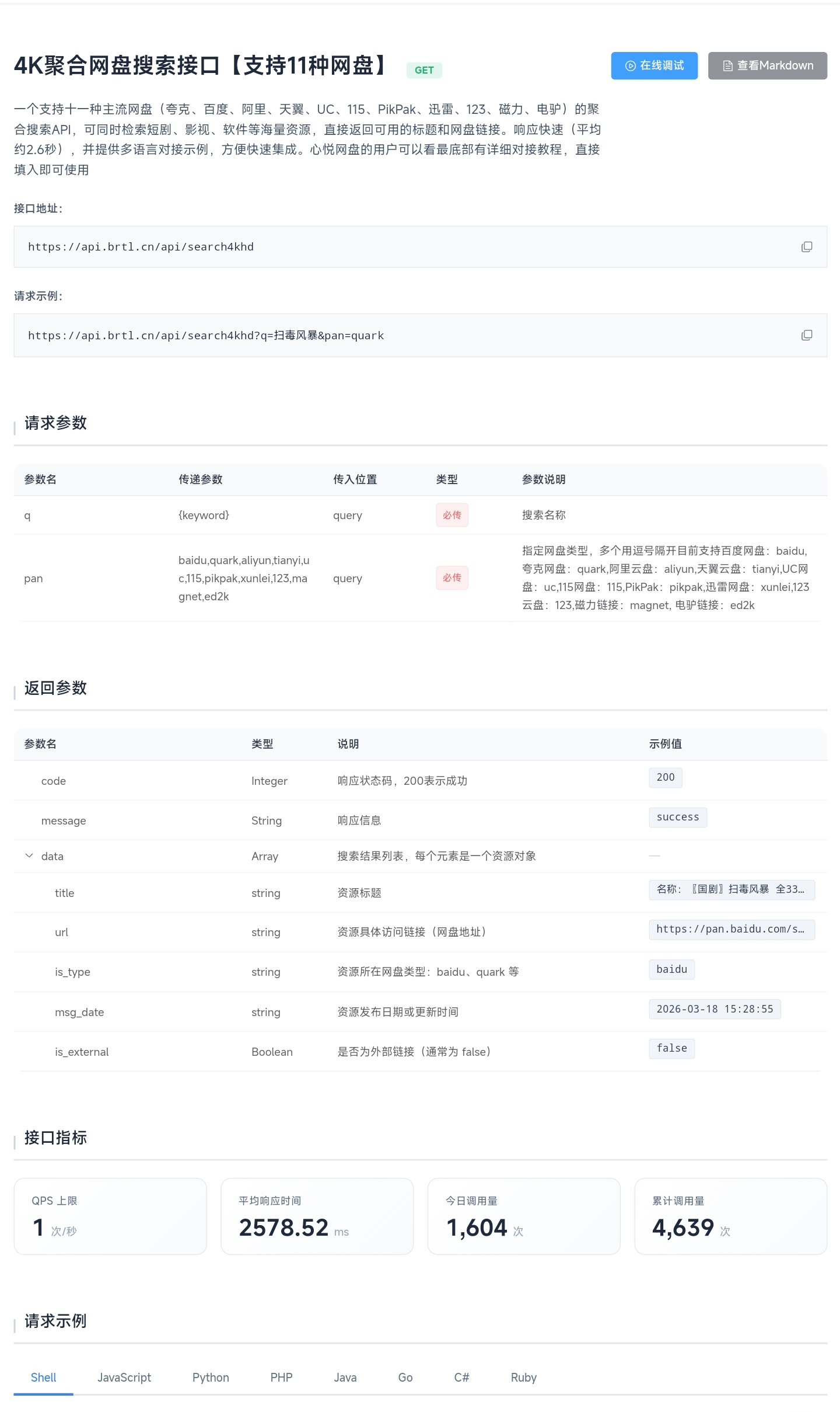 百灵API4K聚合网盘搜索接口【支持11种网盘】聚合搜索API，短剧影视资源一键获取