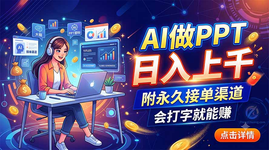 AI做PPT日入上千，附永久接单渠道，会打字就能赚