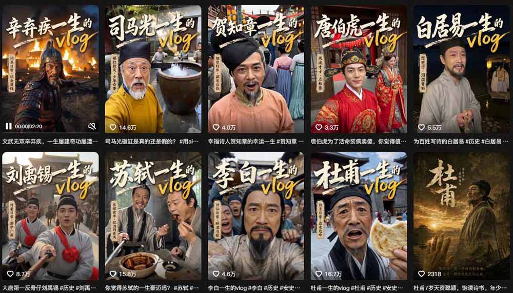 历史人物，诗人一生Vlog教学， AI制作丨伙伴计划丨精选收益丨商单收徒 ，新领域红利期，抓紧做