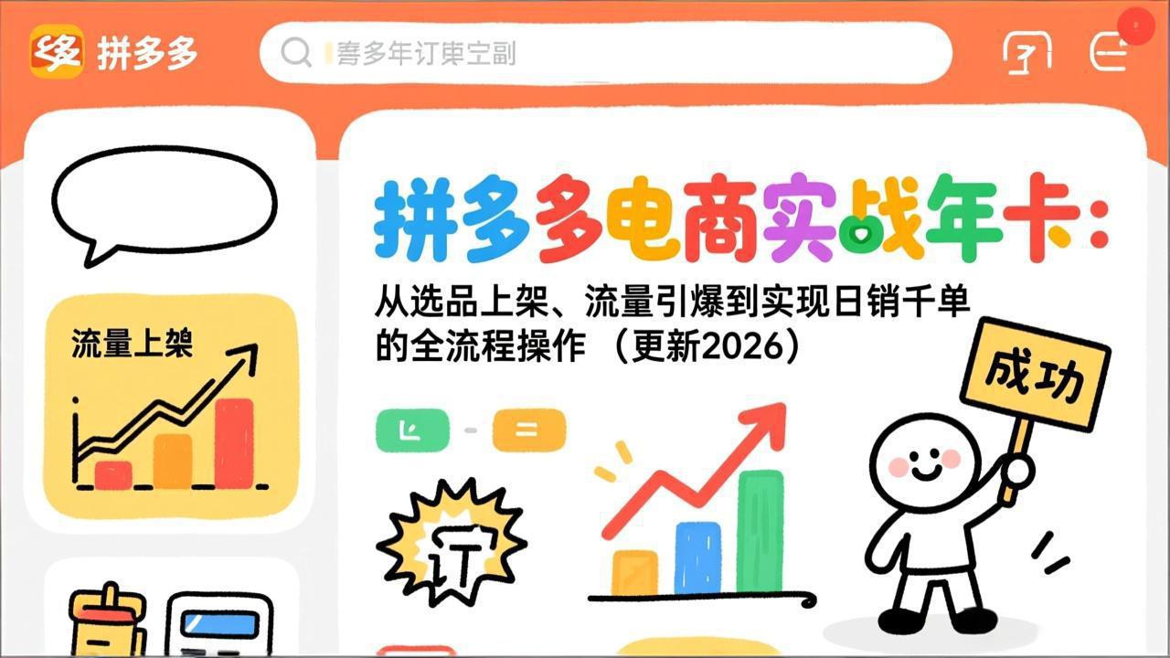拼多多电商实战年卡:从选品上架、流量引爆到实现日销千单的全流程操作(更新2026年8月