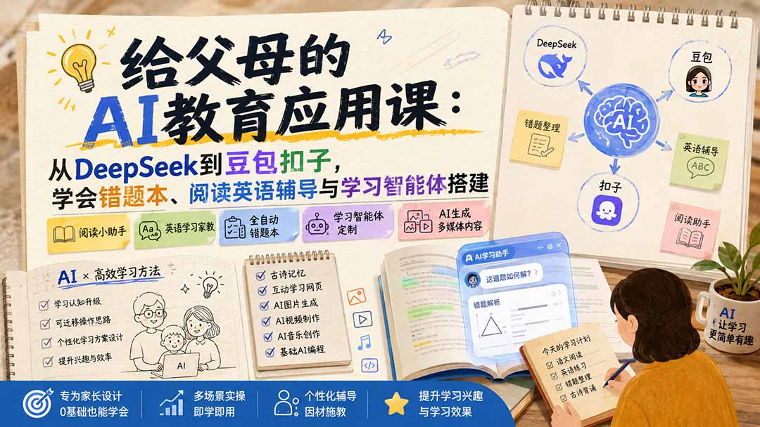 给父母的AI教育应用课:从DeepSeek到豆包扣子,学会错题本、阅读英语辅导与学习智能体搭建