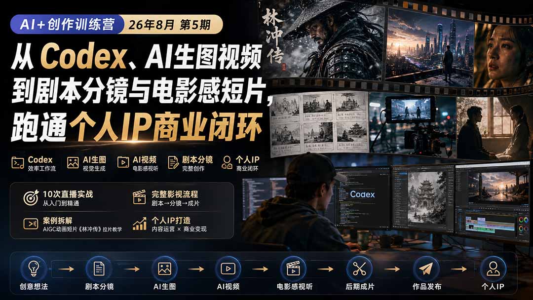 AI+创作训练营26年第5期-更新：从Codex、AI生图视频到剧本分镜与电影感短片，跑通个人IP商业闭环