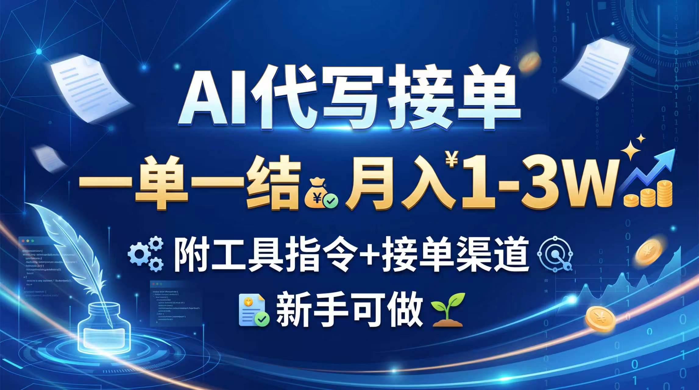 AI代写接单,一单一结,月入1-3W,附工具指令+接单渠道,新手可做