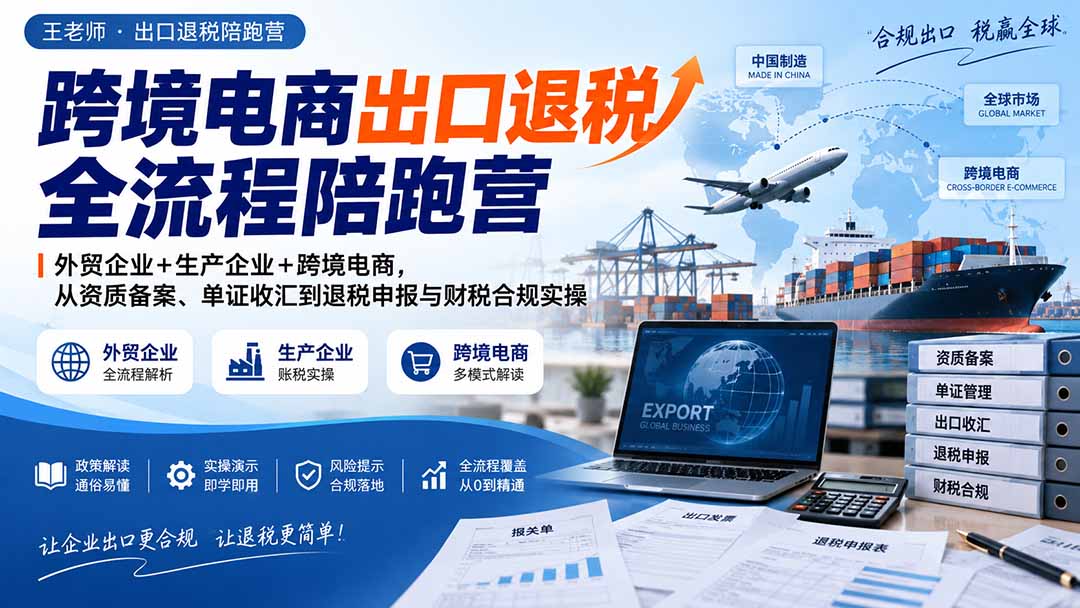 跨境电商出口退税全流程陪跑营|外贸企业+生产企业+跨境电商,从资质备案、单证收汇到退税申报与财税合规实操