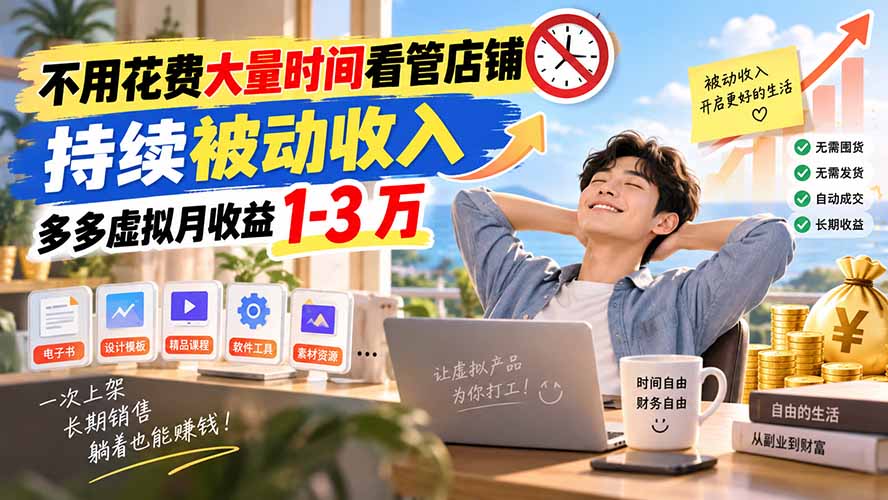 不用花费大量时间看管店铺,持续被动收入,多多虚拟月收益 1-3 万