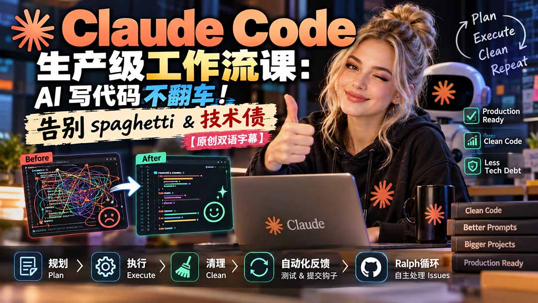 Claude Code 生产级工作流课:AI 写代码不翻车!告别 spaghetti & 技术债【原创双语字幕】