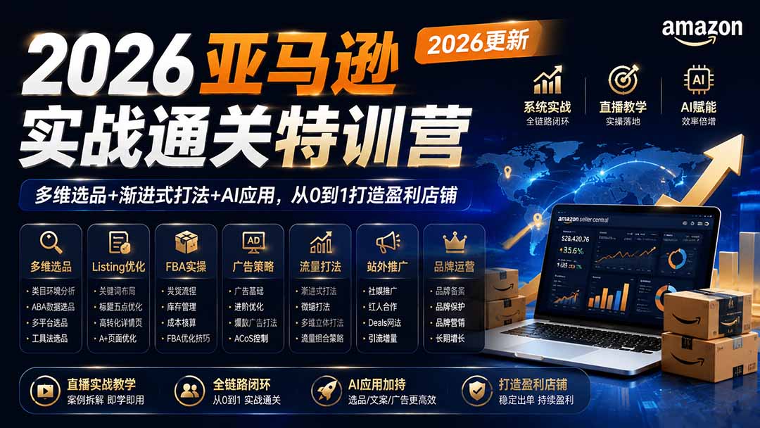 2026亚马逊实战通关特训营-更新1001，多维选品+渐进式打法+AI应用，从0到1打造盈利店铺