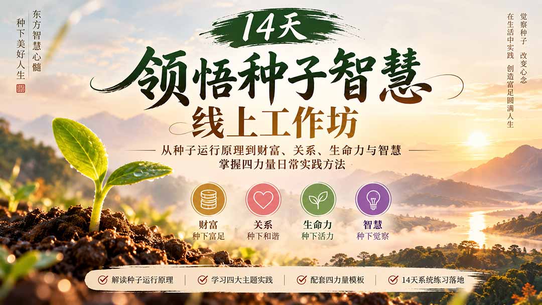 14天领悟种子智慧线上工作坊|从种子运行原理到财富、关系、生命力与智慧,掌握四力量日常实践方法
