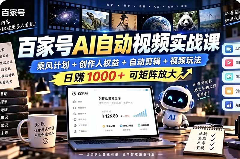 百家号自动矩阵玩法,长期可以做的项目,日入1k+,真正的睡后收入