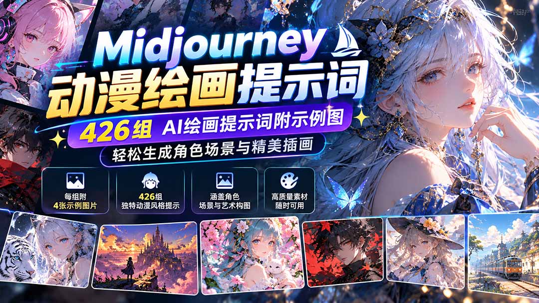 Midjourney动漫绘画提示词：426组AI绘画提示词附示例图，轻松生成角色场景与精美插画