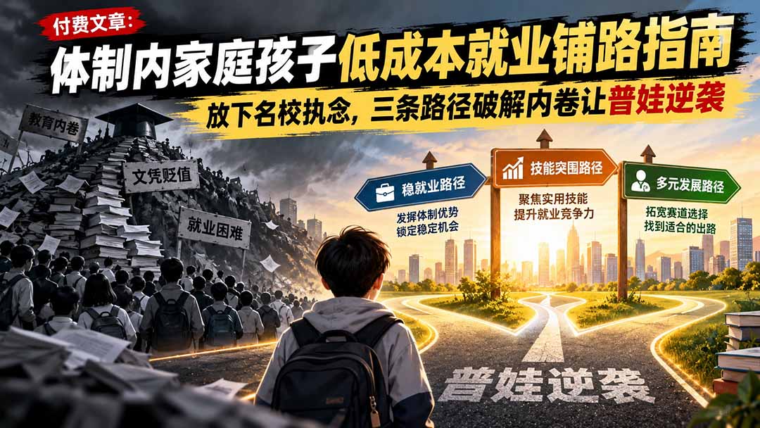 付费文章:体制内家庭孩子低成本就业铺路指南,放下名校执念,三条路径破解内卷让普娃逆袭