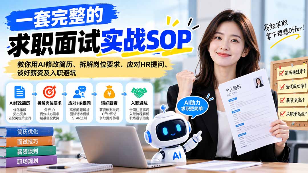 一套完整的求职面试实战SOP：教你用AI修改简历、拆解岗位要求、应对HR提问、谈好薪资及入职避坑