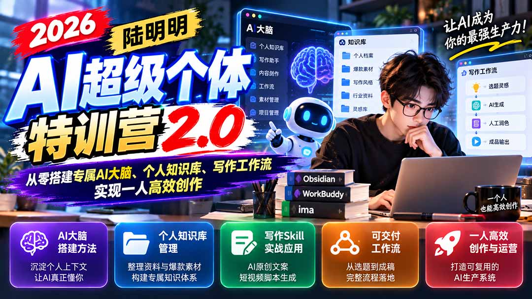 2026AI超级个体特训营2.0:从零搭建专属AI大脑、个人知识库、写作工作流,实现一人高效创作