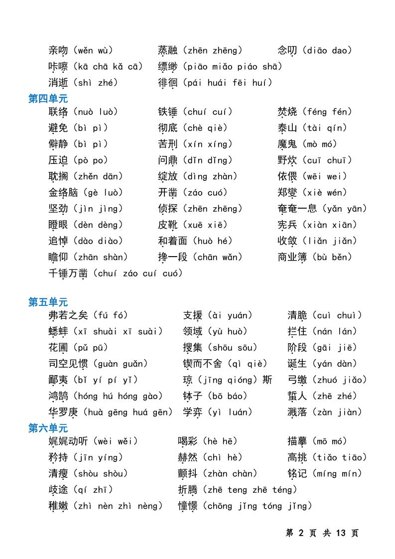 六下语文字音专题训练（含13页）