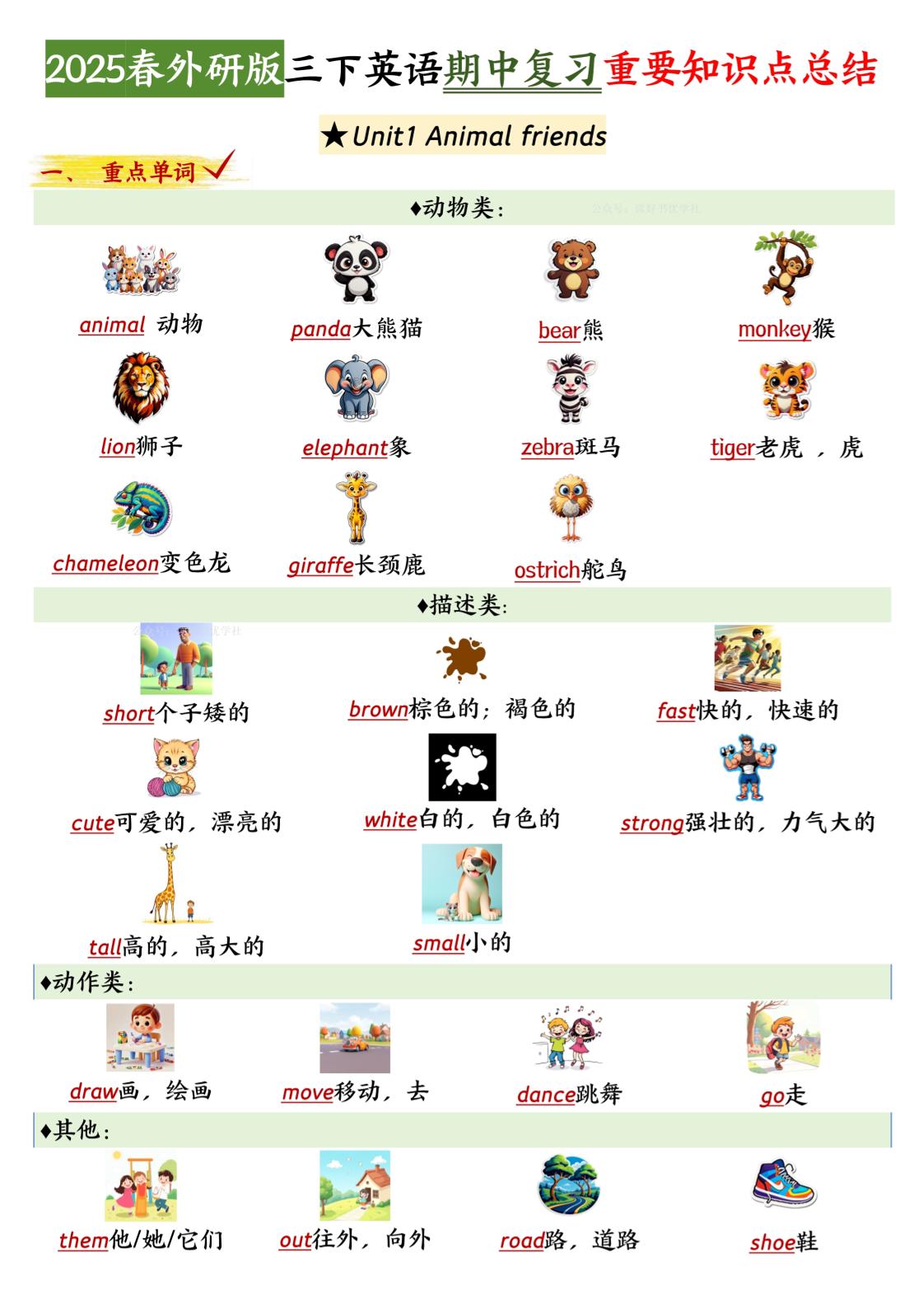 三下英语外研期中知识清单2