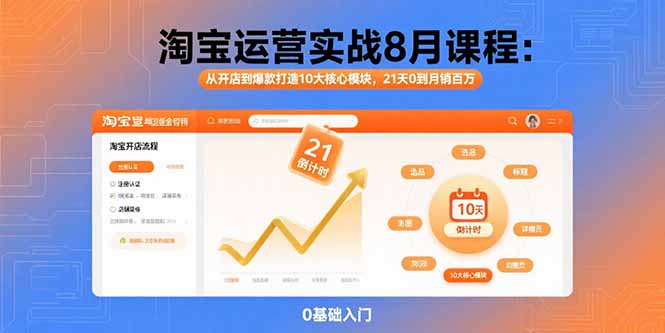 淘宝运营实战8月课程:从开店到爆款打造10大核心模块,21天0到月销百万