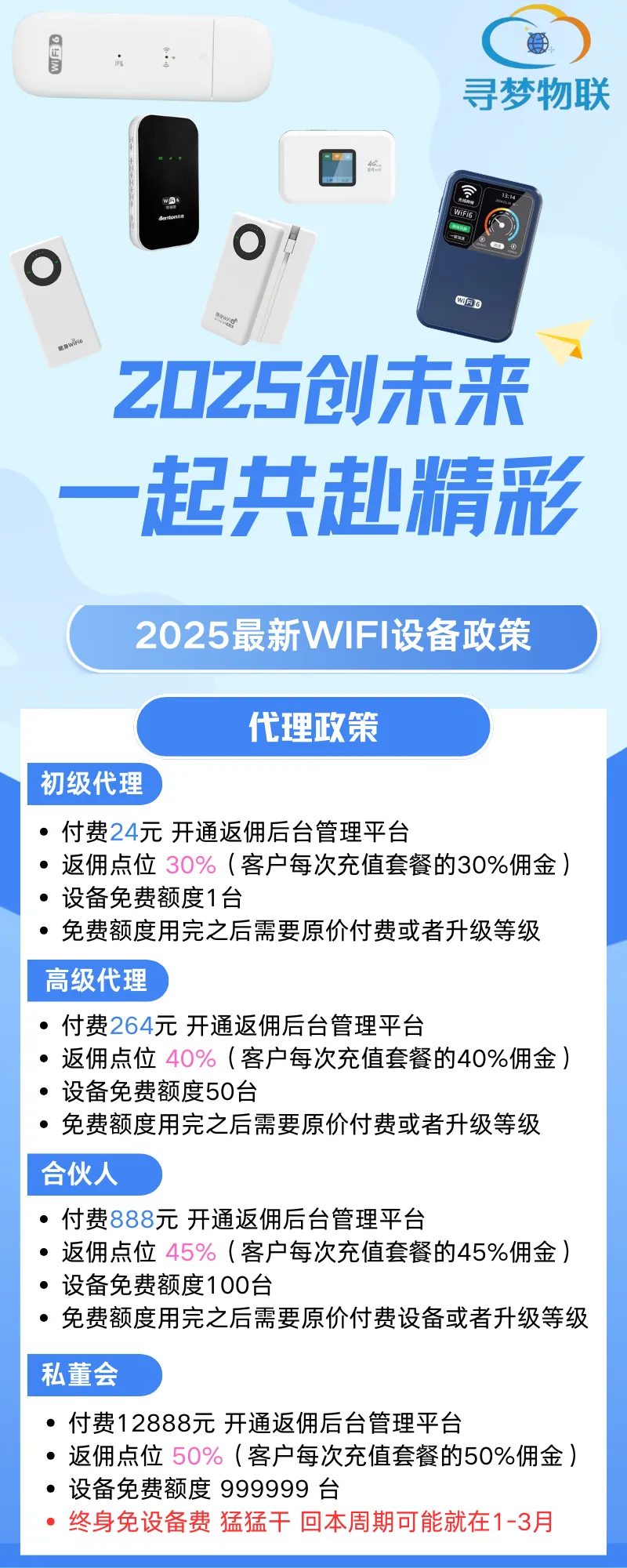 随身WiFi设备免费赠送 长期返佣50%