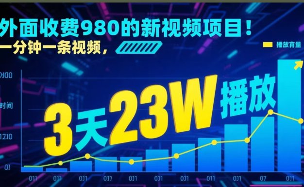 外面收费980的新视频项目，一分钟一条视频，3天23W播放