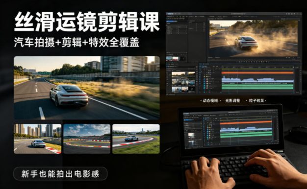 大叔丝滑运镜剪辑课,汽车拍摄+剪辑+特效全覆盖,新手也能拍出电影感