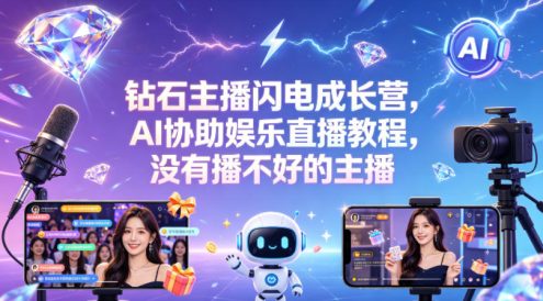 钻石主播闪电成长营,Al协助娱乐直播教程,没有播不好的主播