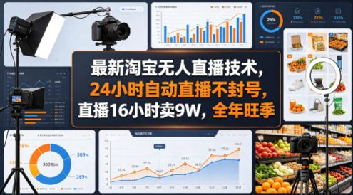 最新淘宝无人直播技术,24小时自动直播不封号,直播16小时卖9W,全年旺季【揭秘】