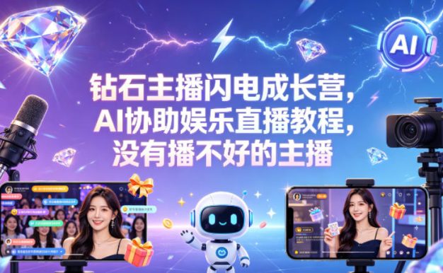 钻石主播闪电成长营，Al协助娱乐直播教程，没有播不好的主播