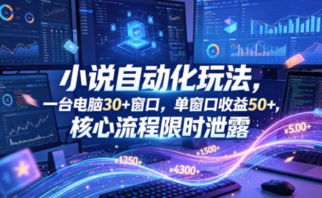 小说挂G自动化玩法，一台电脑30+窗口，单窗口收益50+，核心流程限时泄露【揭秘】