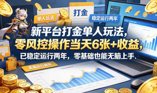 新平台打金单人玩法,零风控操作当天6张+收益,已稳定运行两年,零基础也能无脑上手【揭秘】