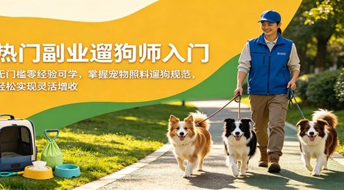 热门副业遛狗师入门，无门槛零经验可学，掌握宠物照料遛狗规范，轻松实现灵活增收