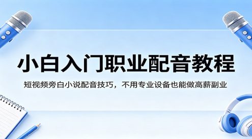 小白入门职业配音教程，短视频旁白小说配音技巧，不用专业设备也能做高薪副业