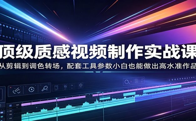 顶级质感视频制作实战课:从剪辑到调色转场,配套工具参数小白也能做出高水准作品