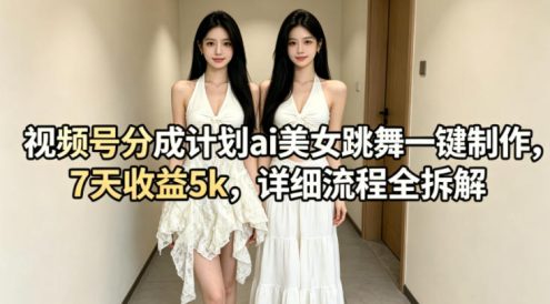 视频号分成计划ai美女跳舞一键制作，7天收益5k，详细流程全拆解