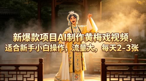 新爆款项目AI制作黄梅戏视频，适合新手小白操作，流量大，每天2-3张