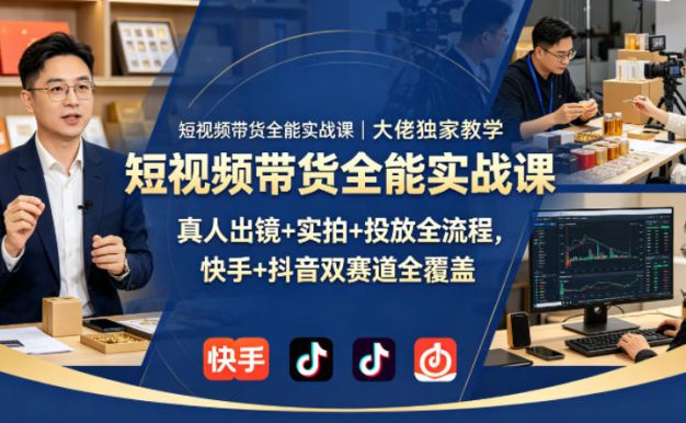 短视频带货全能实战课｜大佬独家教学，真人出镜+实拍+投放全流程，快手+抖音双赛道全覆盖
