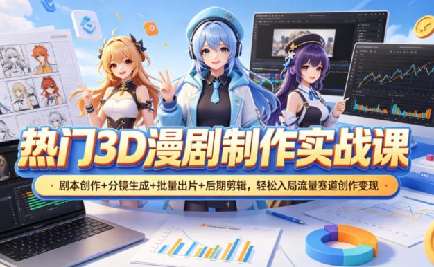 热门3D漫剧制作实战课,剧本创作+分镜生成+批量出片+后期剪辑,轻松入局流量赛道创作变现