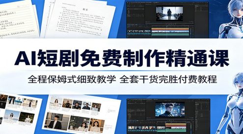 AI短剧免费制作精通课:全程保姆式细致教学,全套干货完胜付费教程