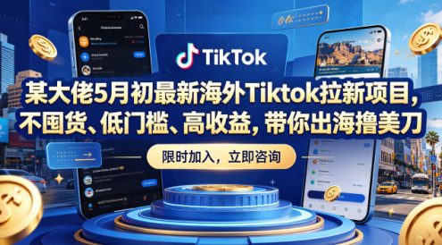 某大佬5月初最新海外Tiktok拉新项目,不囤货、低门槛、高收益,带你出海撸美刀