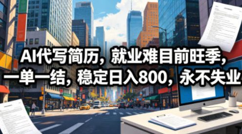 AI代写简历,就业难目前旺季,一单一结,稳定日入800,永不失业