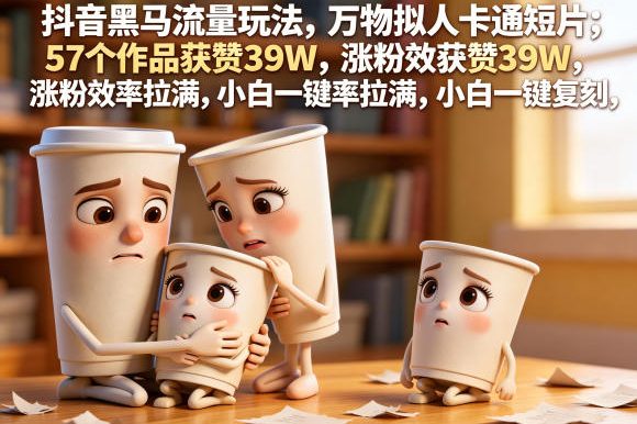 抖音黑马流量玩法，万物拟人卡通短片，57个作品获赞39W，涨粉效率拉满，小白一键复刻，保姆级拆解