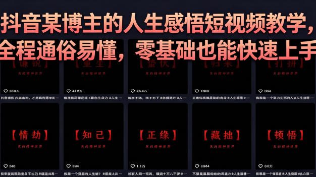 抖音某博主的灰太狼人生感悟短视频教学，全程通俗易懂，零基础也能快速上手