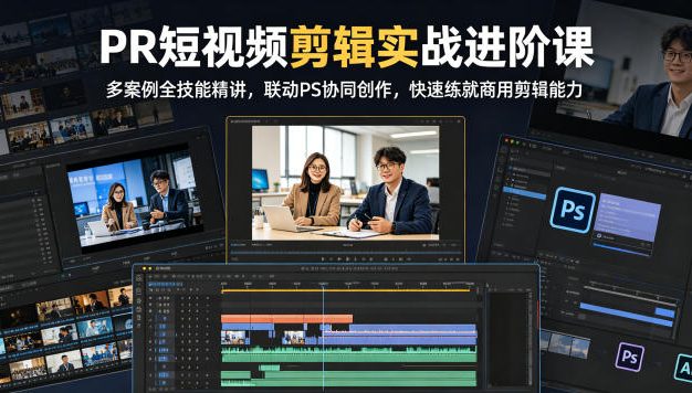 PR短视频剪辑实战进阶课，多案例全技能精讲，联动PS协同创作，快速练就商用剪辑能力