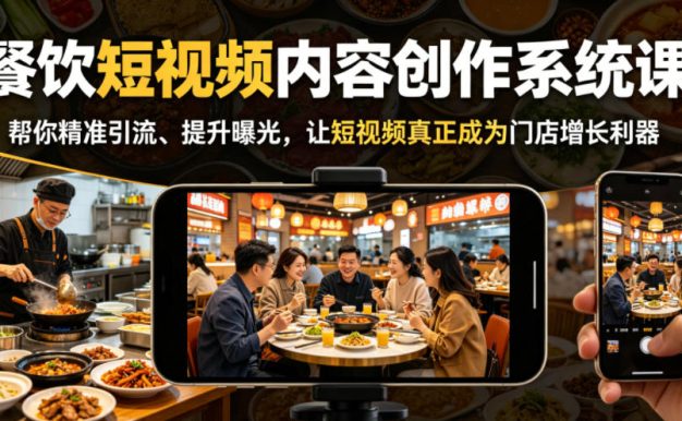 餐饮短视频内容创作系统课,帮你精准引流、提升曝光,让短视频真正成为门店增长利器