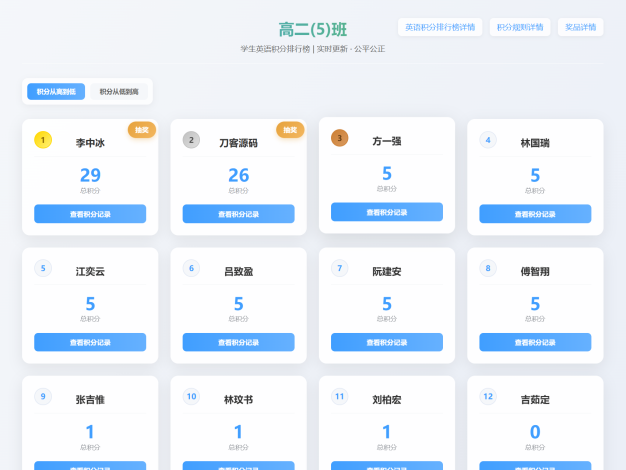 班级学生平时表现记录 积分抽奖系统源码 全开源