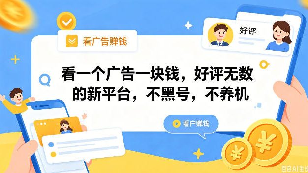 看一个广告一块钱,好评无数的新平台,不黑号,不养机,一撸几十块钱还是不错的【揭秘】