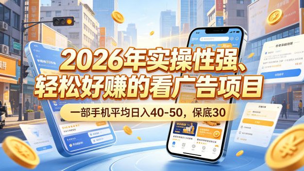 2026年实操性强、轻松好賺的看广告项目,一部手机平均日入40-50,保底30米【揭秘】