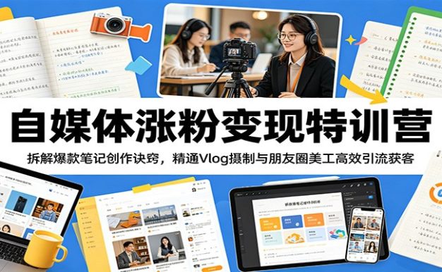 自媒体涨粉变现特训营:拆解爆款笔记创作诀窍,精通Vlog摄制与朋友圈美工高效引流获客