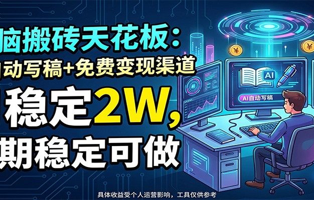 电脑搬砖天花板:AI自动写稿+免费变现渠道,月稳定2W,长期稳定可做