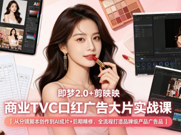 即梦2.0+剪映商业TVC口红广告大片实战课|从分镜脚本创作到AI成片+后期精修,全流程打造品牌级产品广告